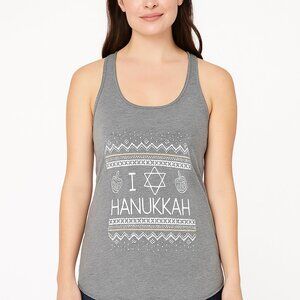 Hanukkah Heather Gray Graphic Racerback Tank Comfy Travel Lounge Gift Festive
